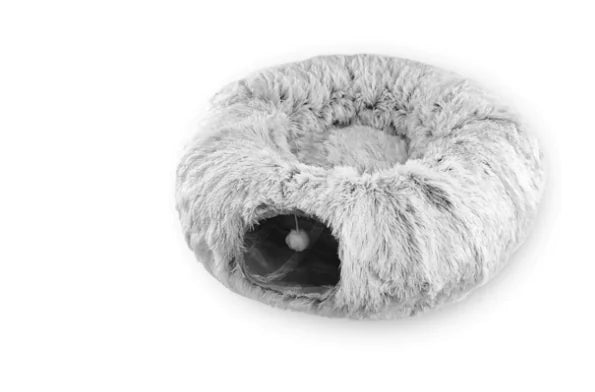 Multifunctional Plush Cat Bed with Tunnel and Peephole